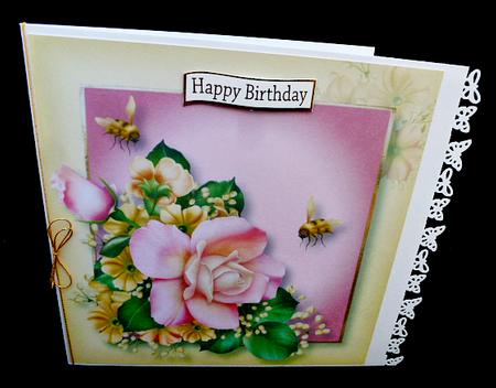 Beautiful Rose & Bees 8x8 Quick Topper by Diane  Hitchcox