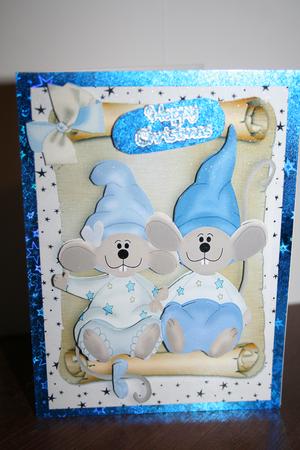 Cute Pair of Mice with Santa Hats on , on a Scroll by Diane Sixsmith