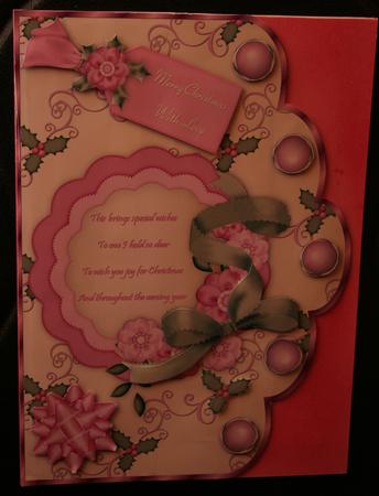 Christmas Flowers in Pink and Green A4 Scallop Card by Diane Sixsmith