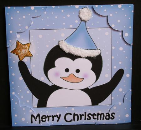 8 x 8 Christmas Penguin Scalloped Corner Topper by Diane Sixsmith