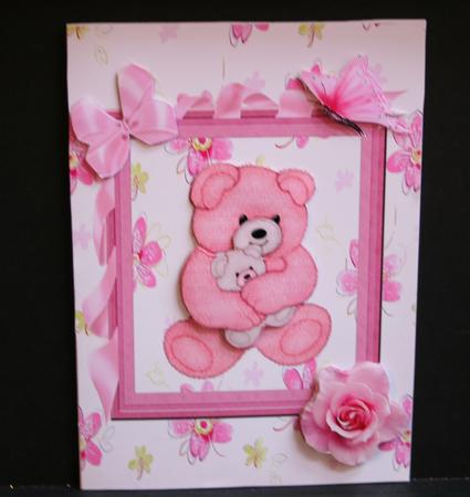 Cute Fuzzy Mummy & Baby Bear in Pretty Bow Frame by Diane Sixsmith