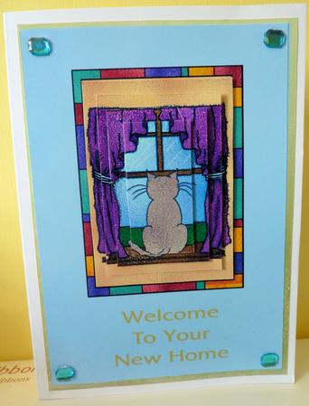 Cat in Window Stained Glass Card - New Home by Diane Tune