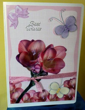 Pink Freisa Butterflies & Bows Card Front with Elements.e. by Diane Tune