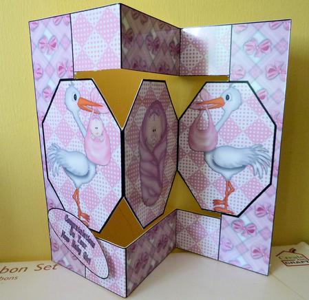 New Baby Girl Octagon Shaped Folded Pop-up Card by Diane Tune