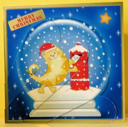 Cute Xmas Cat Snowglobe Fan Pyramage Topper by Diane Tune