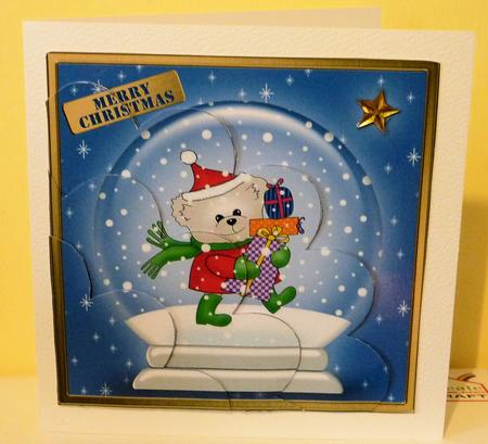 Xmas Teddy Snowglobe Shell Edged Corner Side Stacker by Diane Tune