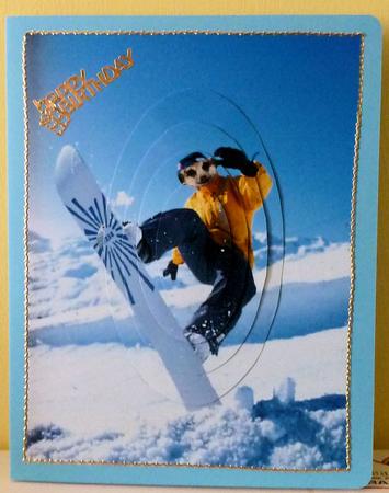 Meerkats - Sonny Snow Boarding - Oval Pyramid Card by Diane Tune