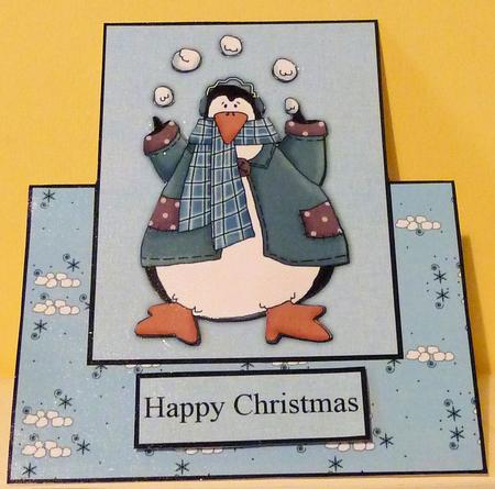 Penguins & Snowballs Over the Edge Card by Diane Tune