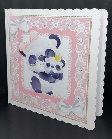 Cute  panda with baby in peach lace 8x8 frame by Diane  Vermeer