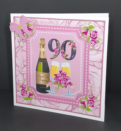 Age 90 rose and champagne card front by Diane  Vermeer