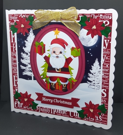 Red oval Christmas Santa card front 2 by Diane  Vermeer