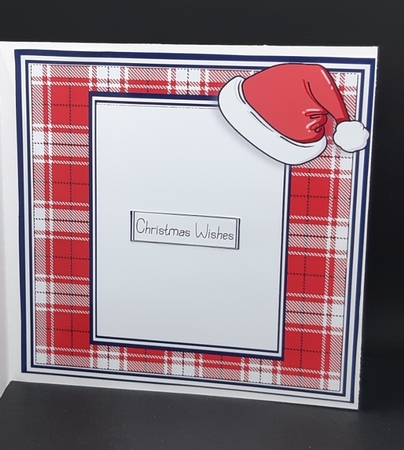 Beautiful Red Gingham With Santa Hat Insert Blank 7x7 by Diane  Vermeer