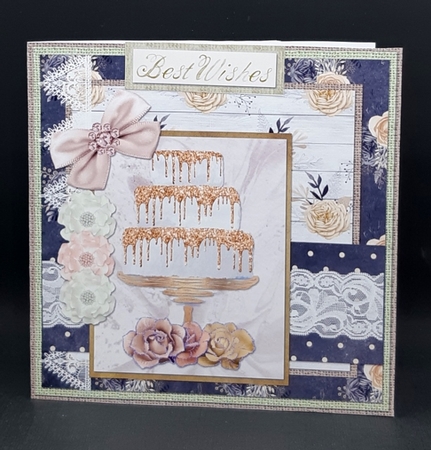 5 x 5 Quick Cut & Fold Card Glitter Tiered Cake with Sentiment Toppers Black/Gold/Peach by Diane  Vermeer