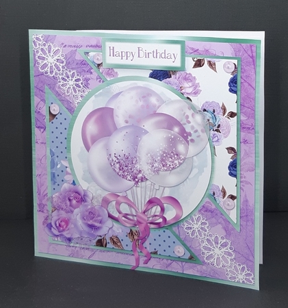 5 x 5 Quick Cut & Fold Card Lilac/Pink/White Balloons with Sentiments Lilac/Blue/Mint Green by Diane  Vermeer