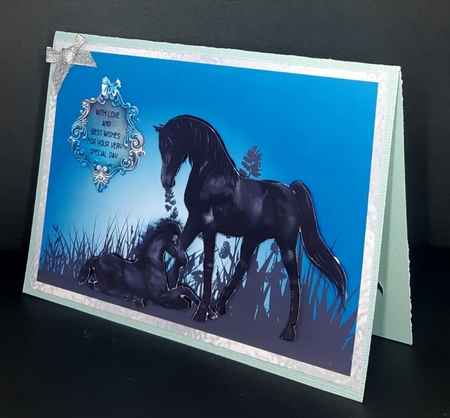 The Black Horse - 5x7 inch card front with decoupage   by Diane  Vermeer