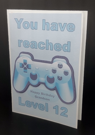 A5 12 year old gamer quick card front (Blue). by Diane  Vermeer