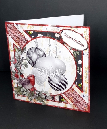 Winter Glam 15: Christmas Baubles/Robin 5 x 5 Quick Cut & Fold Card with Sentiments by Diane  Vermeer