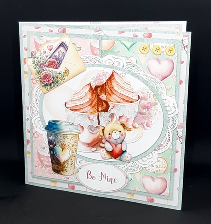 Sweet Valentines 12: Ice Cream Desserts/Latte 5 x 5 Quick Cut & Fold Card with Sentiments by Diane  Vermeer