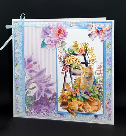 Summer Garden Cats 14: Ginger Cats 6 x 6 Card Front with Topper, Decoupage and Sentiments by Diane  Vermeer