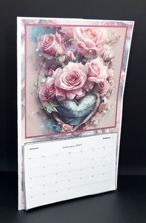 2024 Calendar - Pink Roses with a Heart by Diane  Vermeer