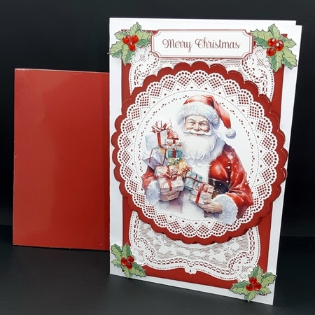 Santa & Presents 7 x 5 Lace Doily Card by Diane  Vermeer