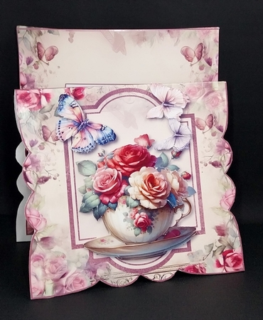 Tea cup Butterfflies and Roses. - Blank Card by Diane  Vermeer