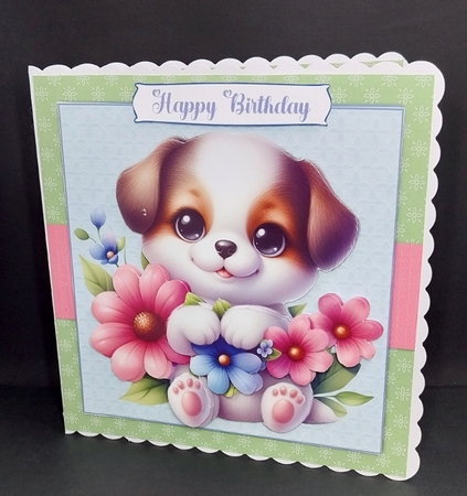 Cute Puppy Dog with Flowers 7.5 Inch Card Front and Insert by Diane  Vermeer