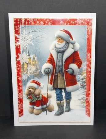 Father Christmas Walking his Poodle in the Snow A5 Card Front & Decoupage by Diane  Vermeer