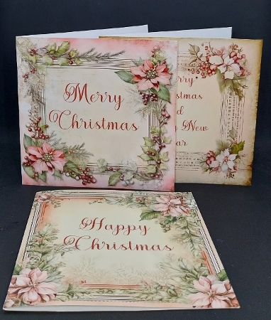 Six Pink Floral Christmas Cards - Cut and Fold by Diane  Vermeer