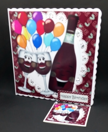 Double Trouble! Toony Bottle of Red Wine with Balloons 8x8 by Diane  Vermeer
