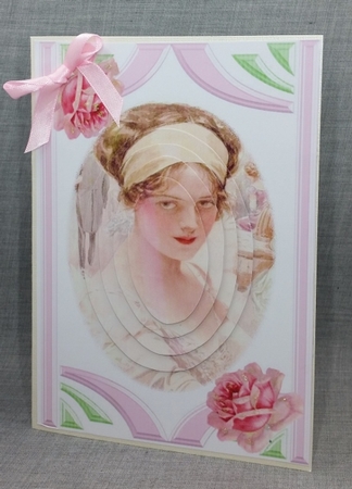 Pretty vintage lady oval pyramids with pink roses by Diane  Vermeer