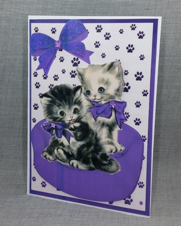 Cute vintage kittens in purple basket with bow by Diane  Vermeer