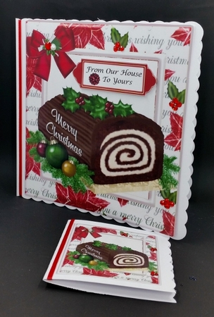 Yummy christmas chocolate log with holly in seasonal frame 8x8 by Diane  Vermeer