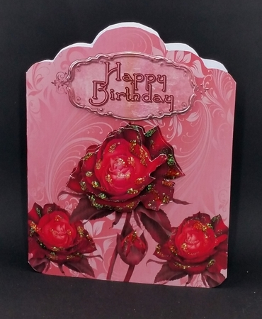 Red roses pink scallop top card by Diane  Vermeer