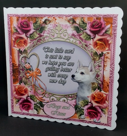 Beautiful Rose & Puppy Verse Card Front - Get Well by Diane  Vermeer