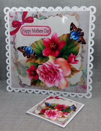 Pretty summer roses with butterflies and bow 8x8 by Diane  Vermeer