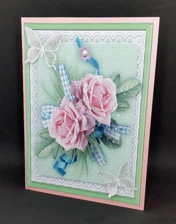 Beautiful A5 With Pink Roses and Lace Butterflys  by Diane  Vermeer