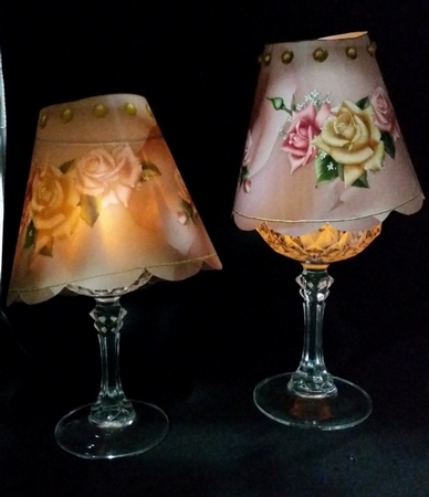 Pink Floral  Wine Glass Lampshade  by Diane  Vermeer
