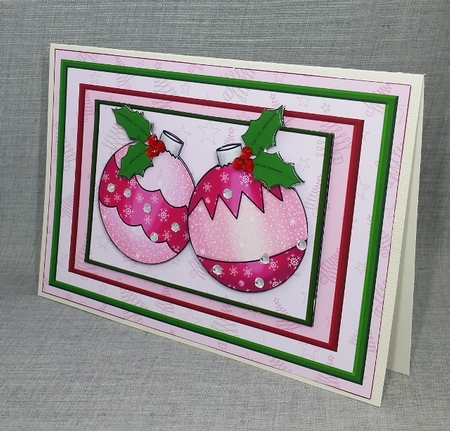 Baubles and Holly Christmas In Pink Decoupage Quick Card by Diane  Vermeer