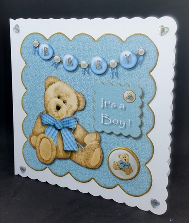 Cute Teddie new baby Boy Scallop card Topper by Diane  Vermeer
