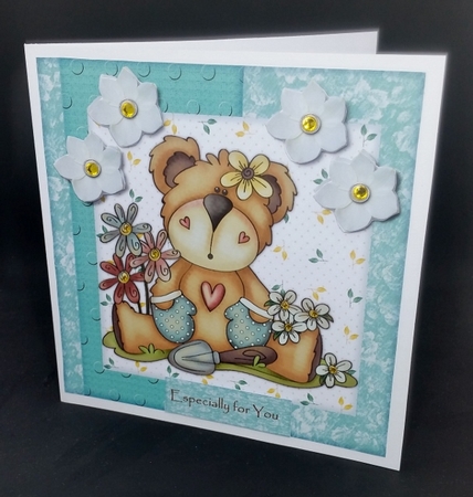 Cute Teddie   in the Garden card  Scallop Topper by Diane  Vermeer