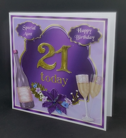 21st Birthday card toppers with wine, glasses and flowers by Diane  Vermeer