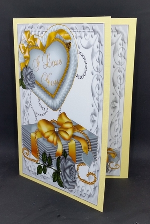 Love letters, silver rose and big fur heart I LOVE YOU cardfront/insert by Diane  Vermeer
