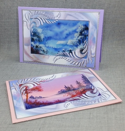 2 A5 Toppers.  Pink Dawn and Midnight Snow.  All occasion cards by Diane  Vermeer