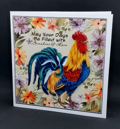 Multi coloured floral rooster card front by Diane  Vermeer