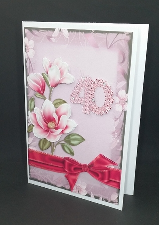 Pink Magnolia 40 Card Front with Decoupage by Diane  Vermeer