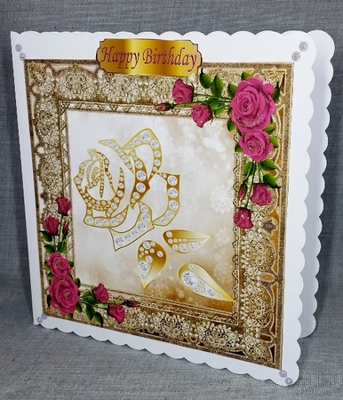 Pretty Decorative Gold Rose with diamonds, and pink roses 8x8 by Diane  Vermeer