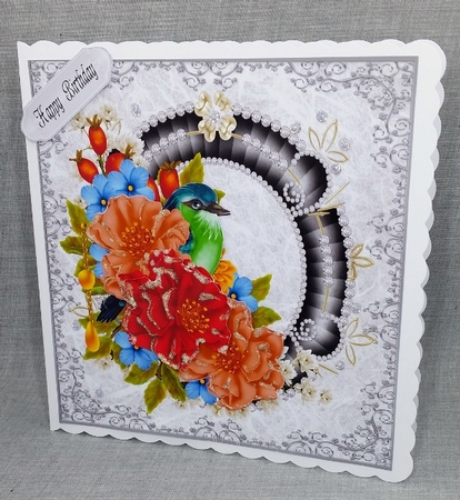 Black Diamond Oval Mat With Colorful Floral by Diane  Vermeer