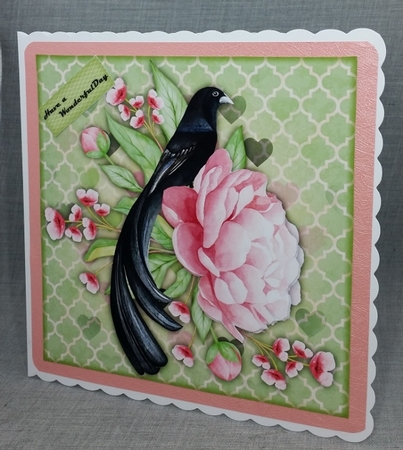 Oriental Bird & peonies card Topper by Diane  Vermeer