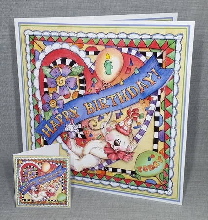 Birthday Bear In A Heart 8x8 Card Front Minikit by Diane  Vermeer